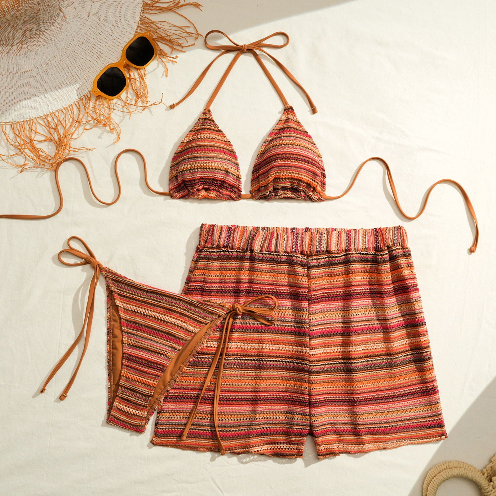 Striped split swimsuit for women