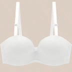 Women's Seamless Anti-Slip Gathered Comfort Bra in white, featuring smooth cups and adjustable straps.