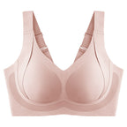 Breathable nylon fabric detail of pink wireless lingerie.