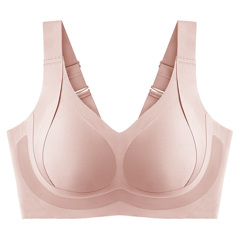 Breathable nylon fabric detail of pink wireless lingerie.