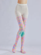 Heart Printed Pantyhose – Color Block Stacked Colorful Pattern Socks