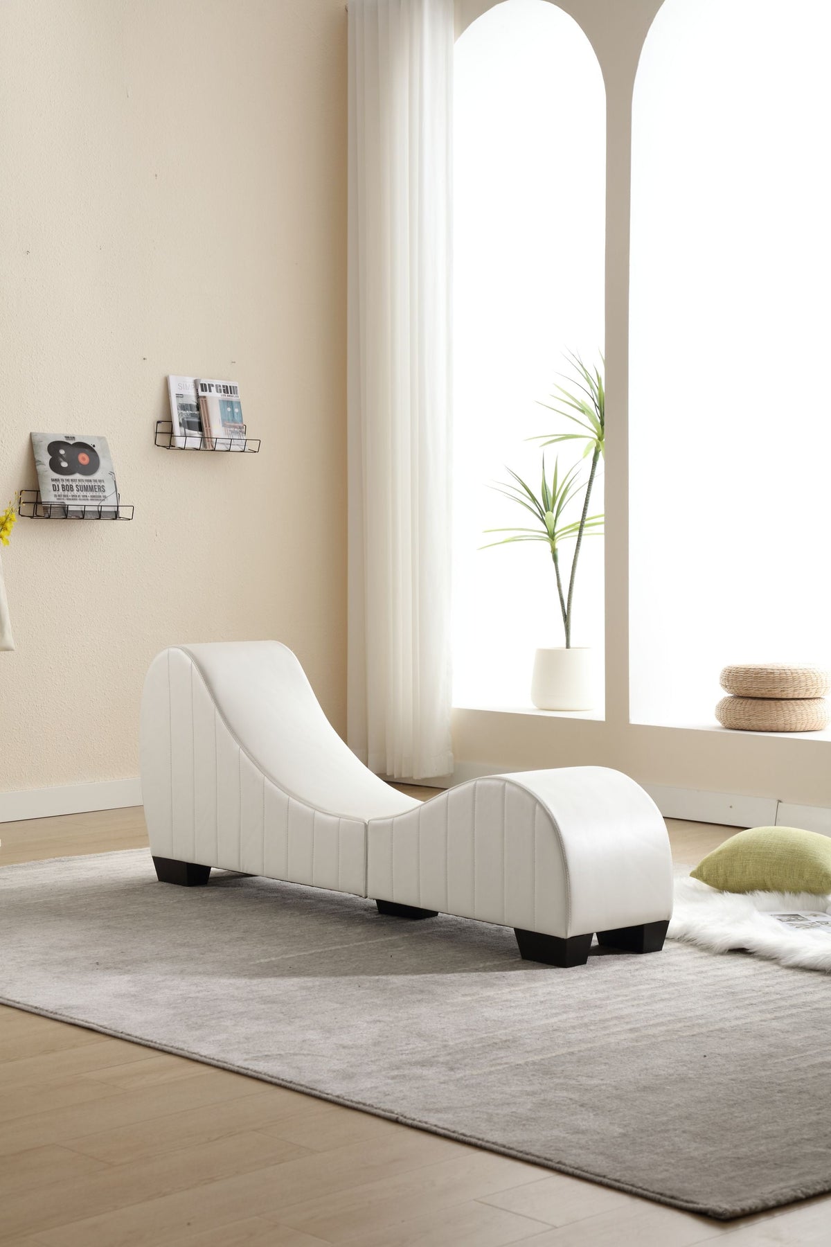 Modern Yoga Chaise Lounge – Curved Faux Leather Accent Chair in White
