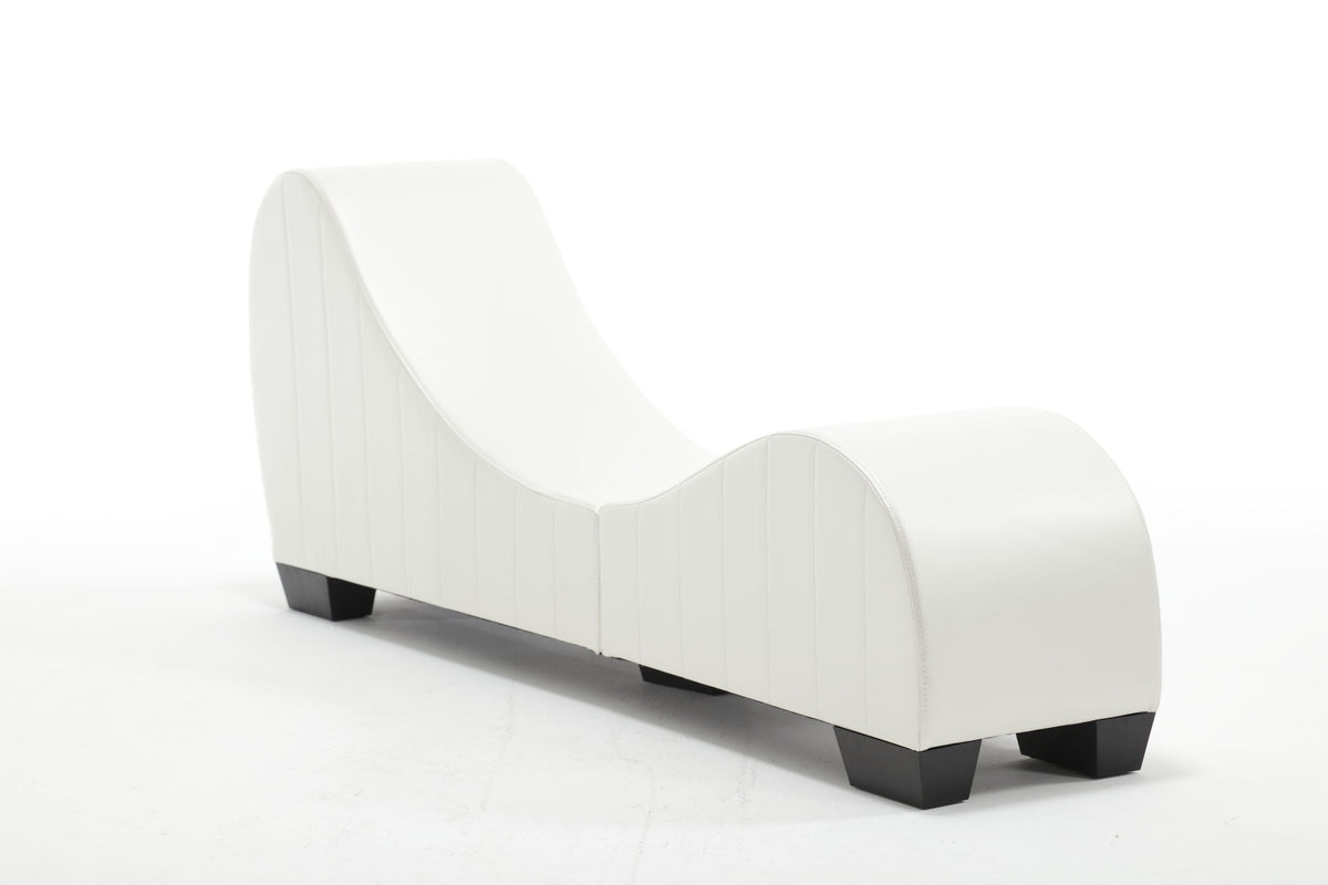Modern Yoga Chaise Lounge – Curved Faux Leather Accent Chair in White