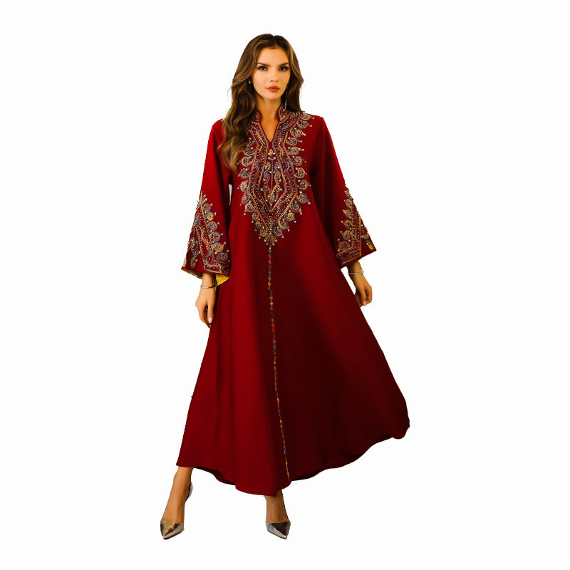 Middle Eastern Muslim Women's Long Robe Dubai Abaya with Cord Embroidery - Classyfashion24.com