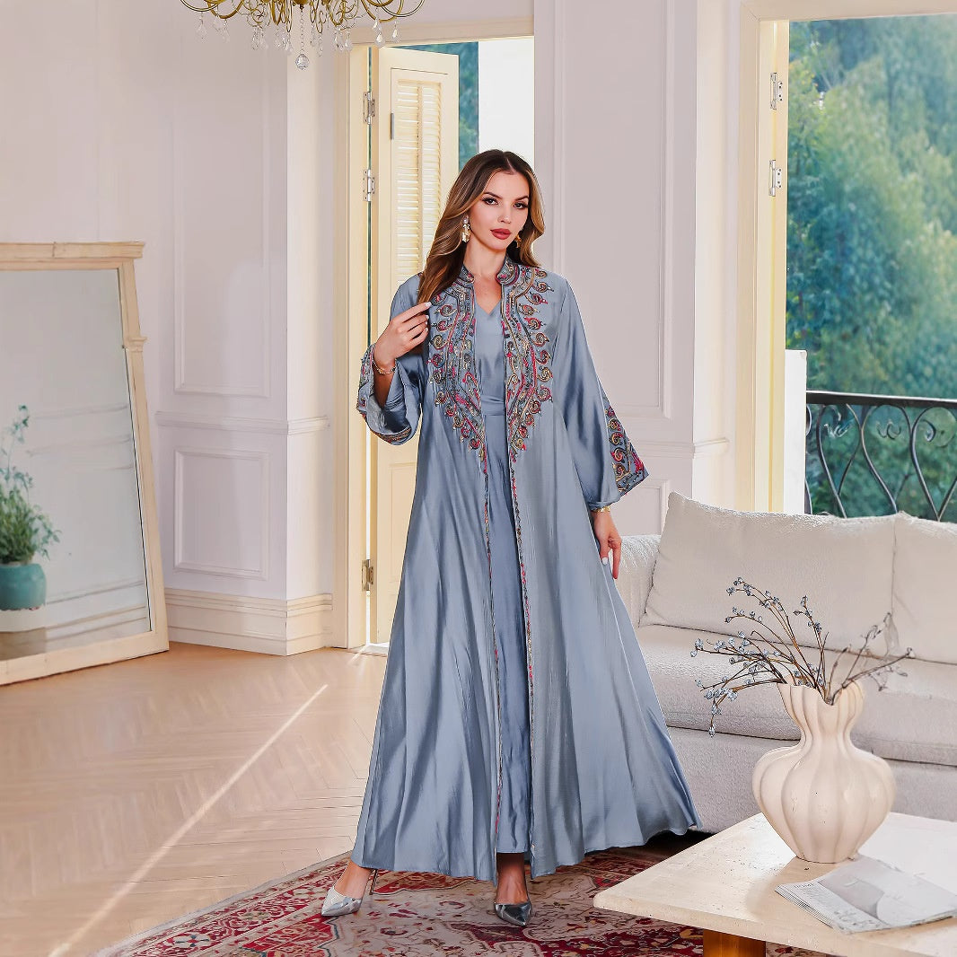 Muslim Embroidered Long Robe Middle Eastern Clothing Abaya Luxury Evening Dress Two-Piece Dress - Classyfashion24.com