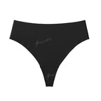 Black seamless high-waist T-back underwear designed to prevent camel toe during sports and yoga activities.