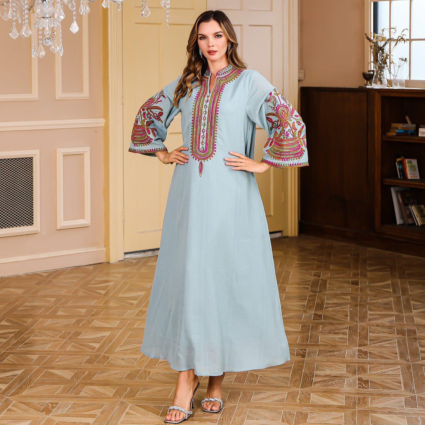Middle Eastern Muslim Embroidered Long Robe for Women Dubai Turkish Luxury Evening Dress Maxi Dress - Classyfashion24.com