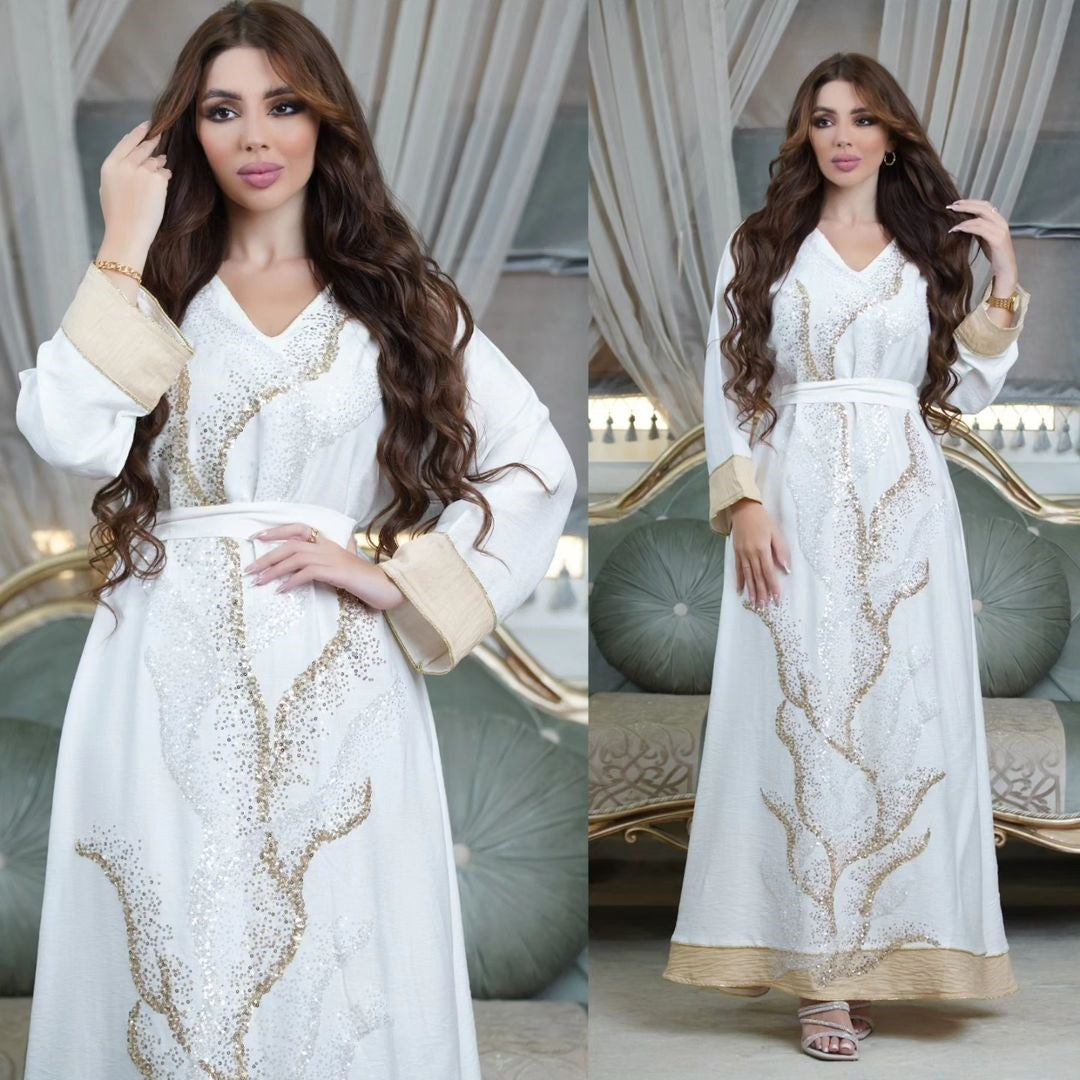 Muslim robes embroidered with beads fashionable abaya Middle Eastern women's clothing Arab clothing - Classyfashion24.com