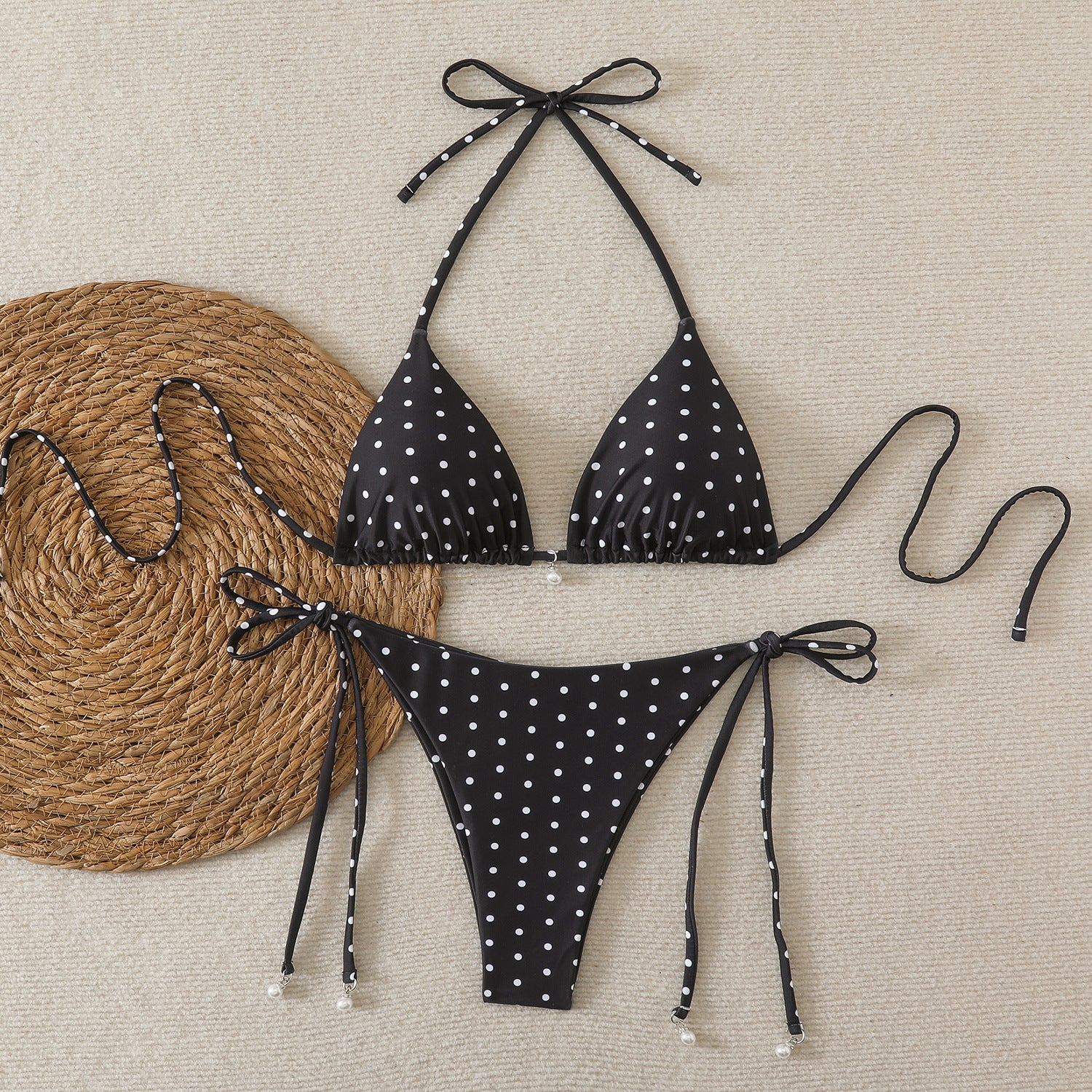Fresh Dot Print, Strapless Halter Neck, Two-Piece Bikini Swimwear - Classyfashion24.com