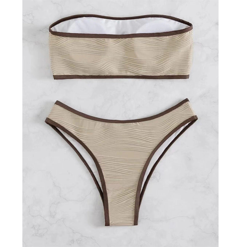 Solid color strapless high waisted bikini - Classyfashion24.com
