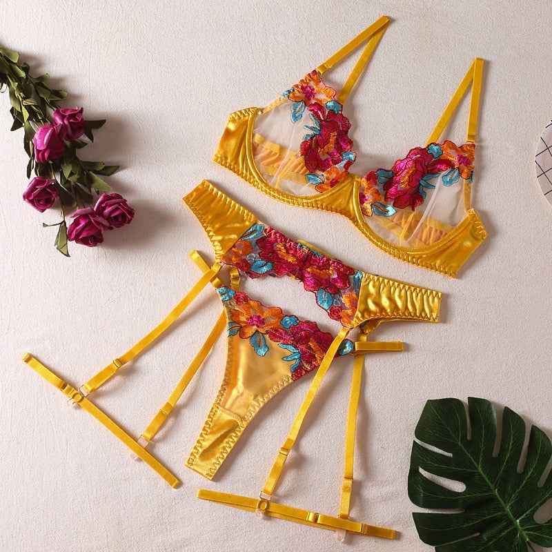 Embroidered Lingerie Garter Set for Women