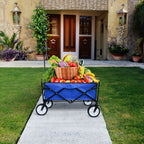 Heavy Duty Folding Utility Wagon by classyfashionz, featuring a blue collapsible cart filled with fresh produce on a pathway.