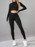 Neck Long Sleeve Top and Leggings Active Set - Classyfashion24.com