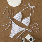 Fresh Dot Print, Strapless Halter Neck, Two-Piece Bikini Swimwear - Classyfashion24.com
