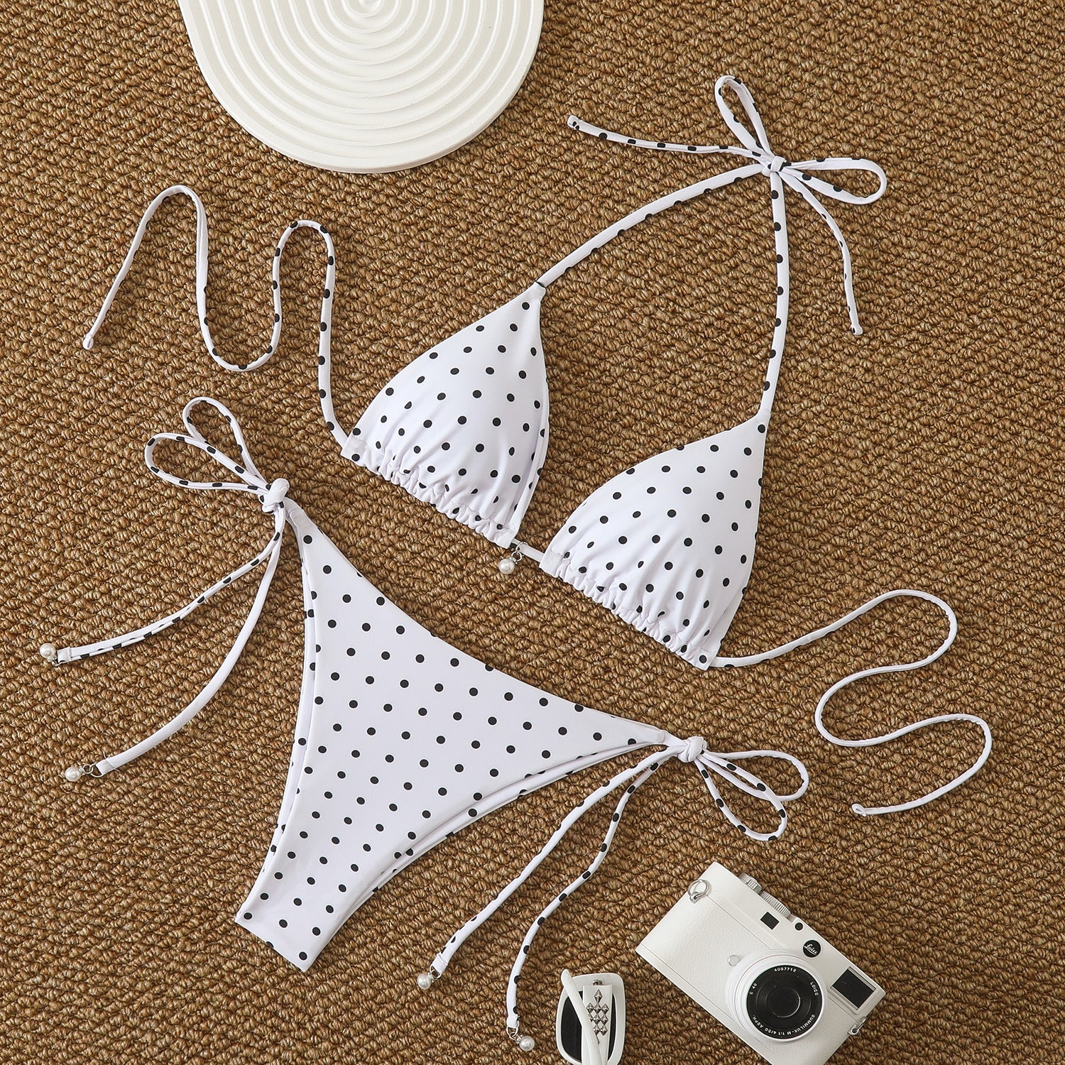 Fresh Dot Print, Strapless Halter Neck, Two-Piece Bikini Swimwear - Classyfashion24.com