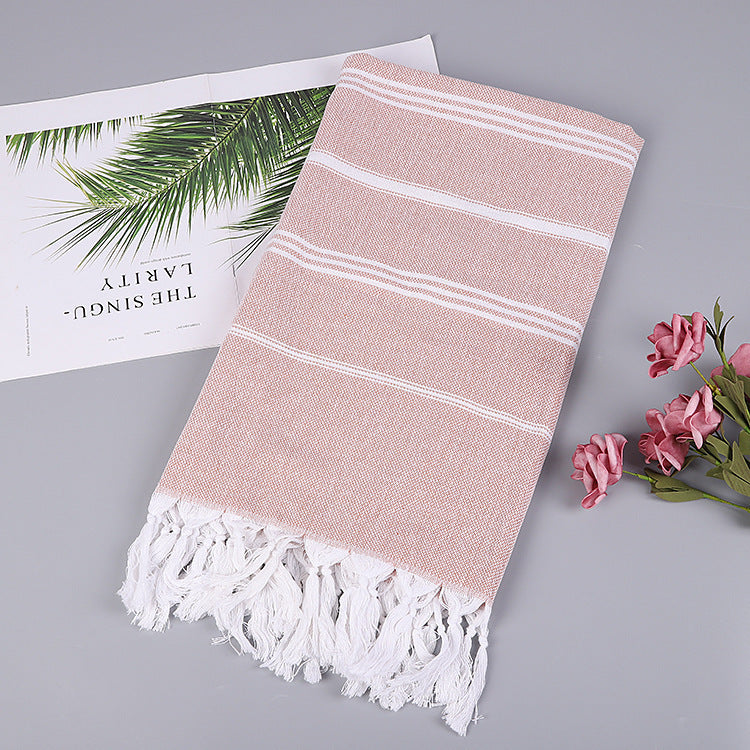 Turkish Striped Fringe Beach Towel – Quick Dry