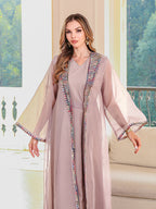 Muslim Two-Piece Dress Set Embroidered Mesh Long Dress Elegant Women's Maxi Dress - Classyfashion24.com