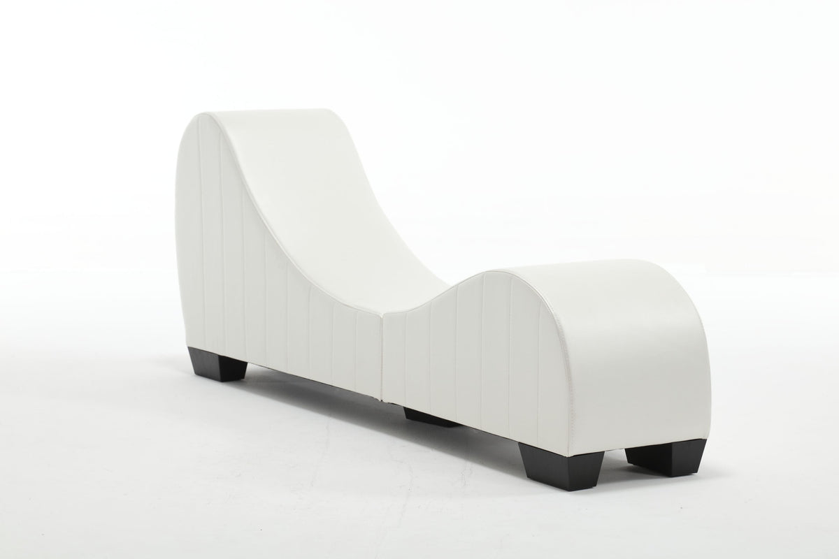 Modern Yoga Chaise Lounge – Curved Faux Leather Accent Chair in White