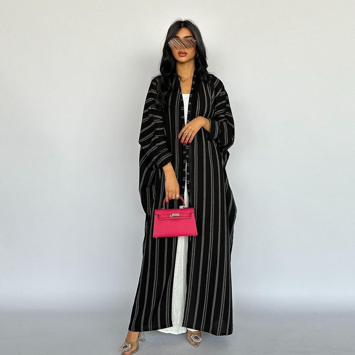 Muslim European and American women's cardigan long striped jacket Abaya zebra print - Classyfashion24.com