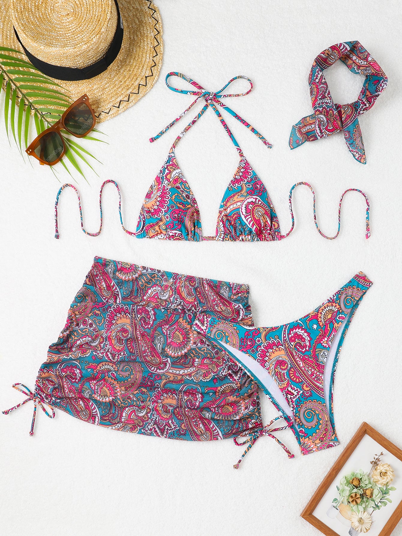 Hip hugging skirt bikini four piece set - Classyfashion24.com