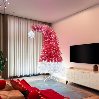 6ft artificial Christmas tree shaped like a red and white Santa hat with bent top