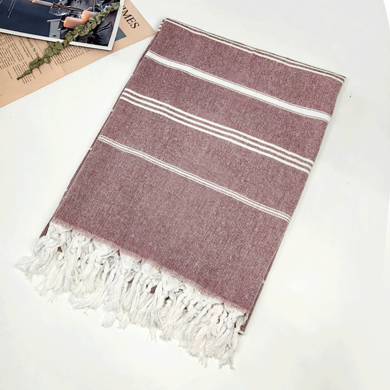 Turkish Striped Fringe Beach Towel – Quick Dry