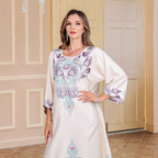Muslim Rhinestone Printed Long Robe Women's Elegant Middle Eastern Dress Dubai Turkish Abaya Long Dress - Classyfashion24.com