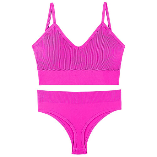 Classyfashionz women's gathered pink underwear set featuring a thin triangle cup sports vest bra and matching bottom.