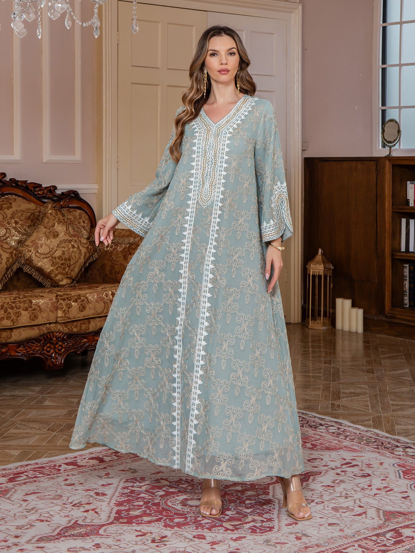 New Fashion Muslim Women's Long Robe Middle Eastern Clothing Jalabiya Elegant Embroidery Dubai Long Dress - Classyfashion24.com