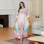 Summer New Muslim Printed Dress Party Middle East Long Dress Abaya Sequined Printed Robe - Classyfashion24.com