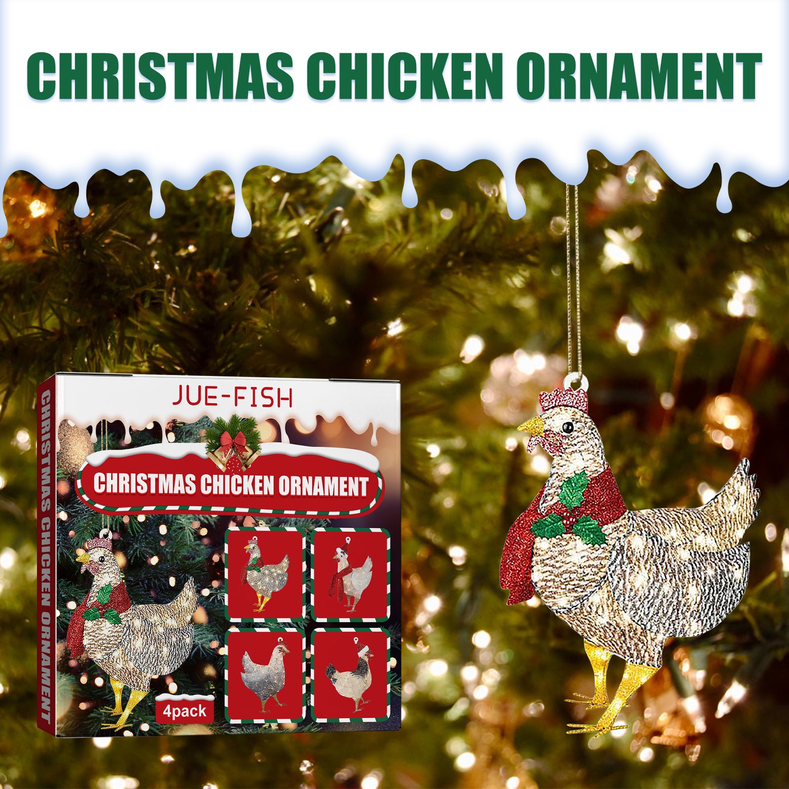 Christmas Scarf Chicken Pendant Set, Decorated Chicken Pendant For Home Holiday Party Christmas Tree Atmosphere