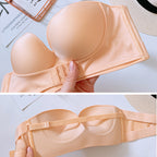 Oxygen Bra for Women by classyfashionz, strapless, anti-slip, invisible design with gathering effect in nude color.