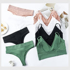 No Rimless Vest Style Wrap Chest Mid Waist Sexy Thong Underwear Set in various colors, featuring seamless and breathable desi