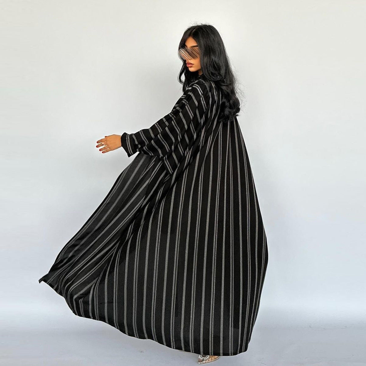 Muslim European and American women's cardigan long striped jacket Abaya zebra print - Classyfashion24.com