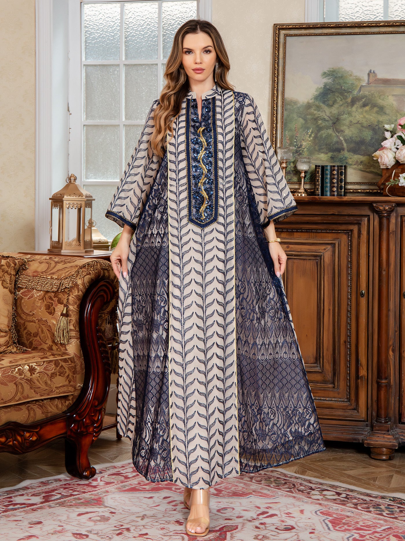 New Mesh Embroidered  Middle Eastern Clothing Dubai Long Dress Festival  Muslim Women's - Classyfashion24.com