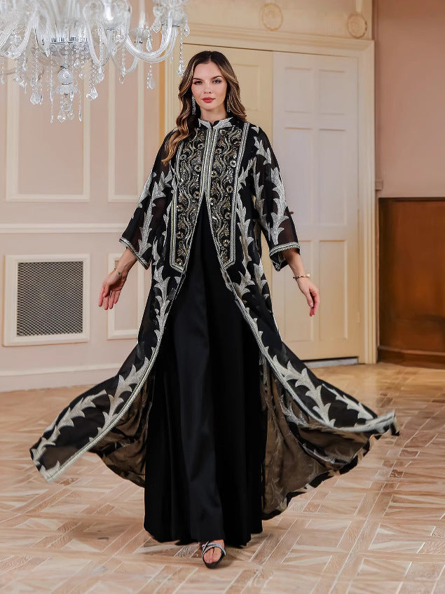 Heavy Embroidered Mesh Long Robe Dubai Party Dress Middle East Long Skirt Muslim Women's Long Robe - Classyfashion24.com