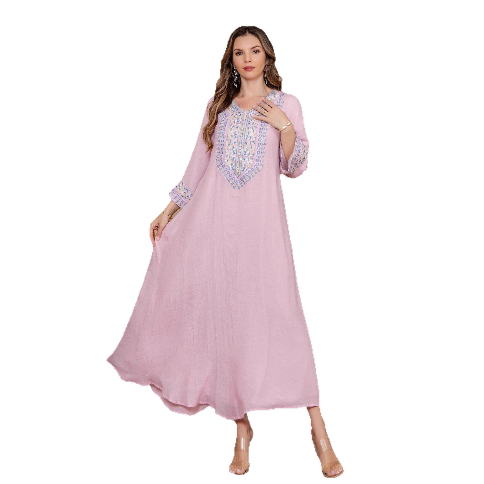New Muslim Elegant Dress Middle Eastern Clothing Dubai Women's Embroidered Beaded Long Robe - Classyfashion24.com
