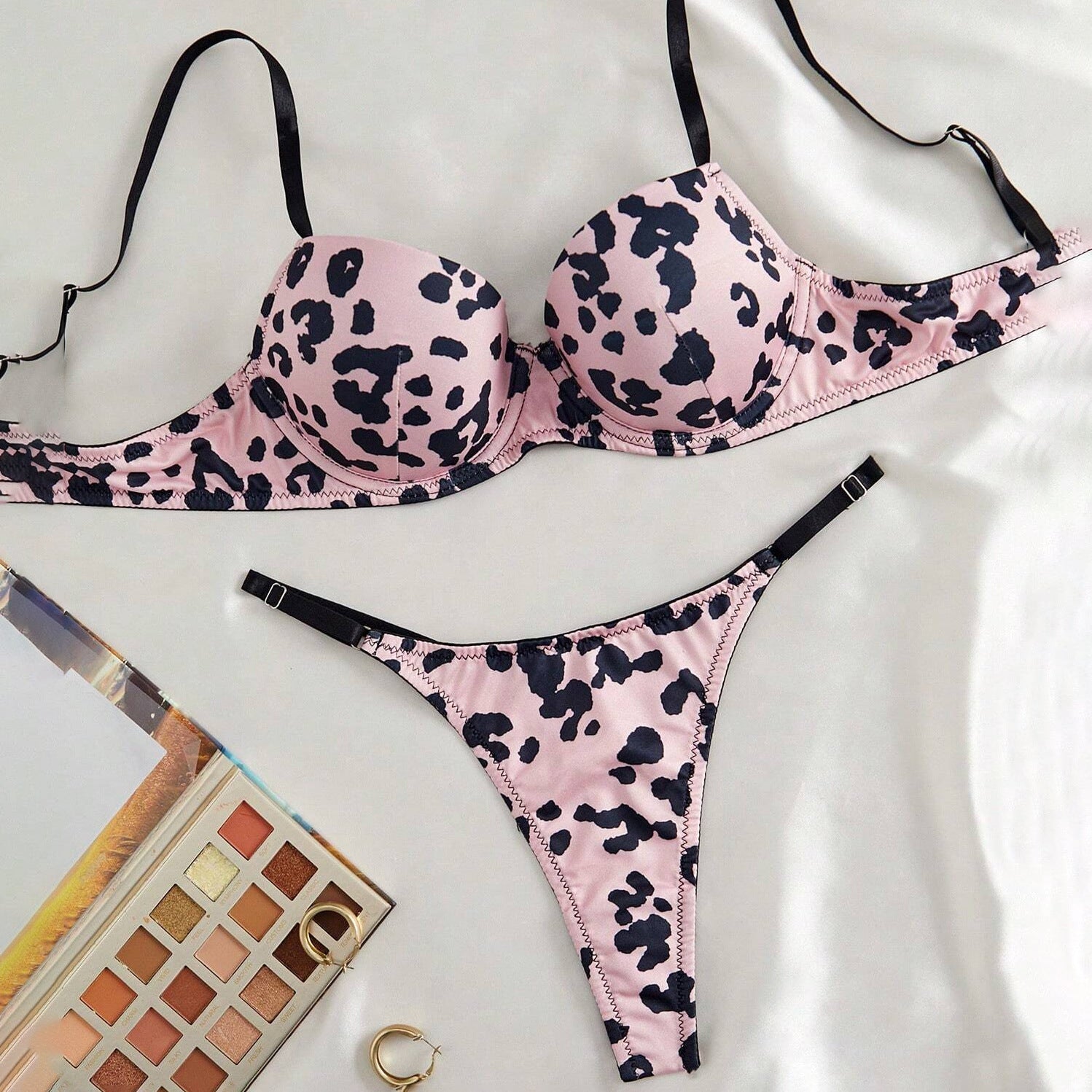 Lace Leopard-Print Lingerie Set for Women