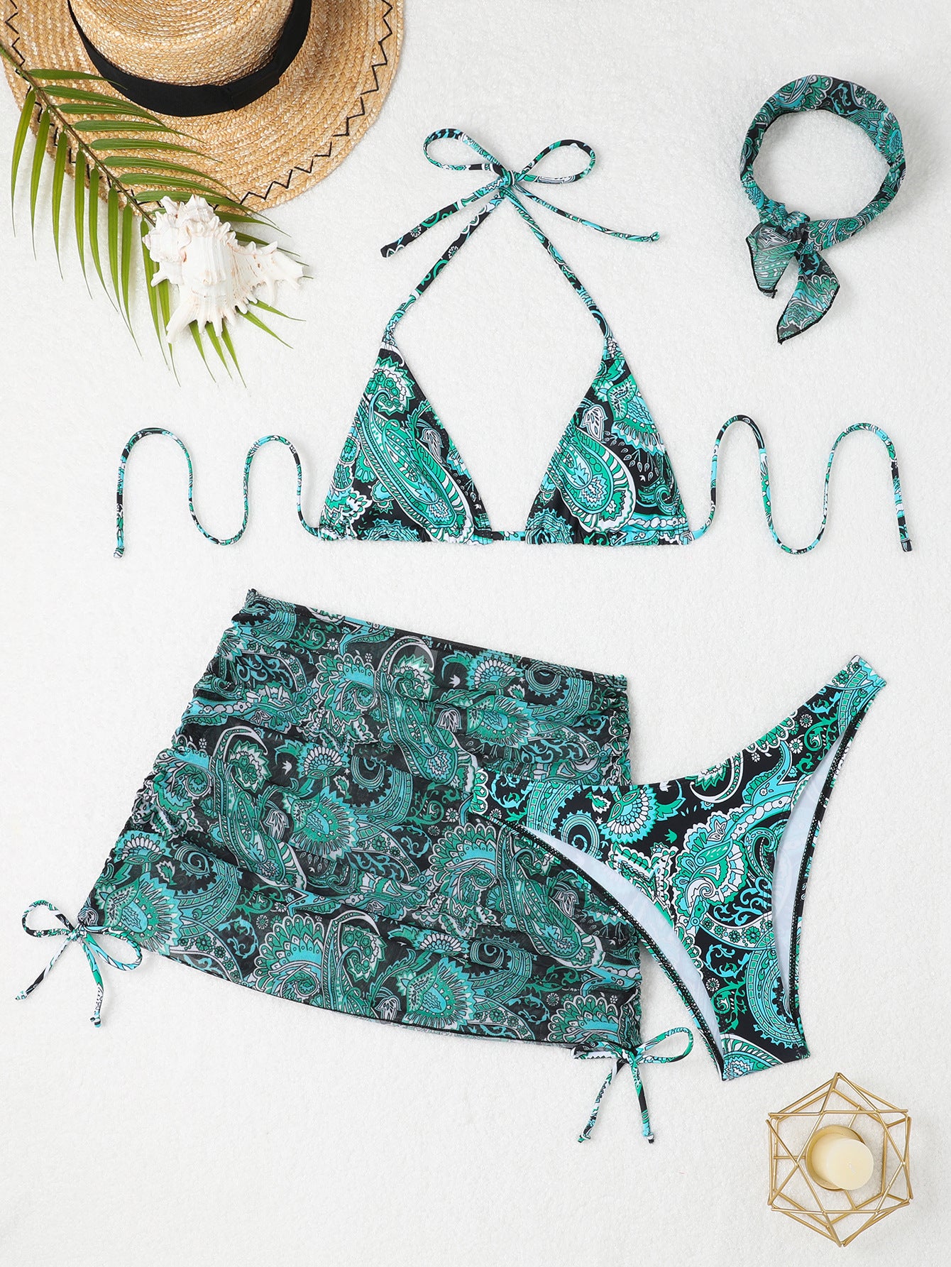 Hip hugging skirt bikini four piece set - Classyfashion24.com