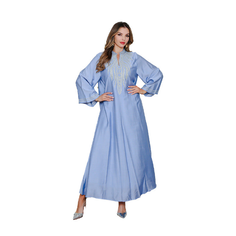 Elegant Muslim Dress Middle Eastern Women's Long Dress Embroidered Robe - Classyfashion24.com