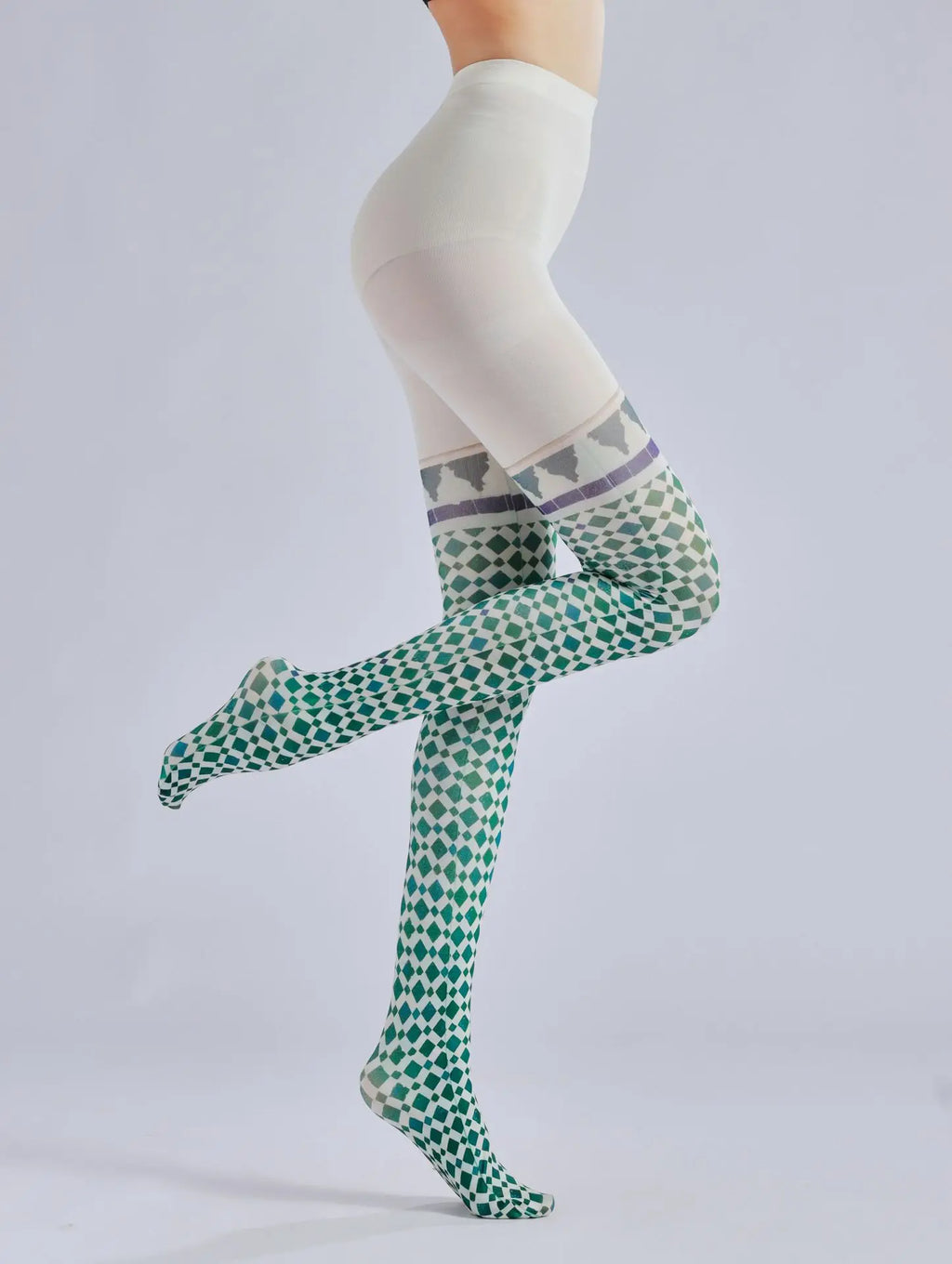 Plaid Printed Pantyhose – Retro Pattern Fake Two-Piece Silk Stockings