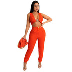 Solid color sleeveless vest leggings set - Classyfashion24.com