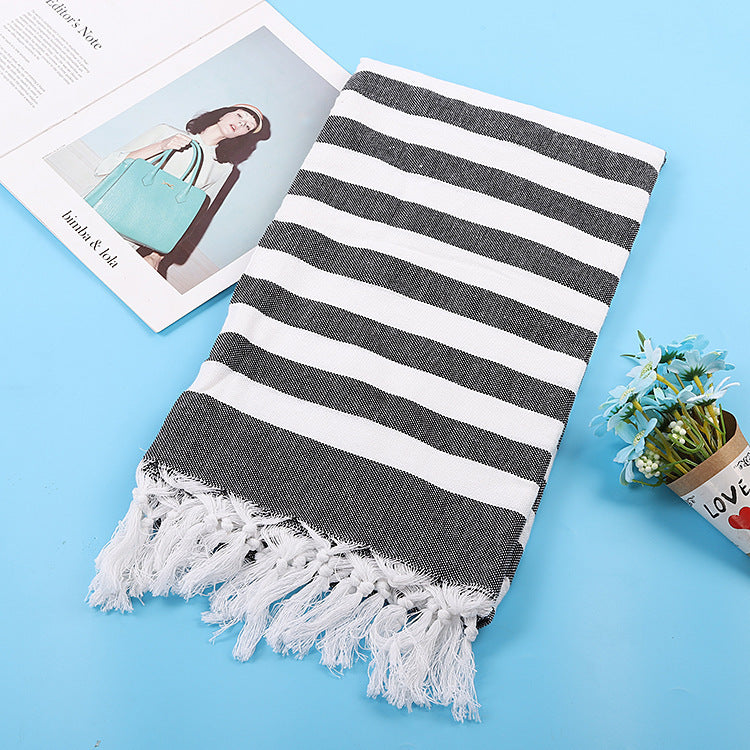 Turkish Striped Fringe Beach Towel – Quick Dry