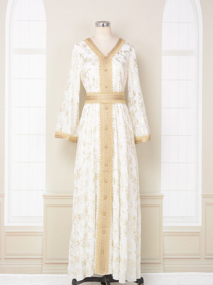 Evening Dress Muslim Dress Bottom Grab Flower Gold Stamping Fashion Robe - Classyfashion24.com