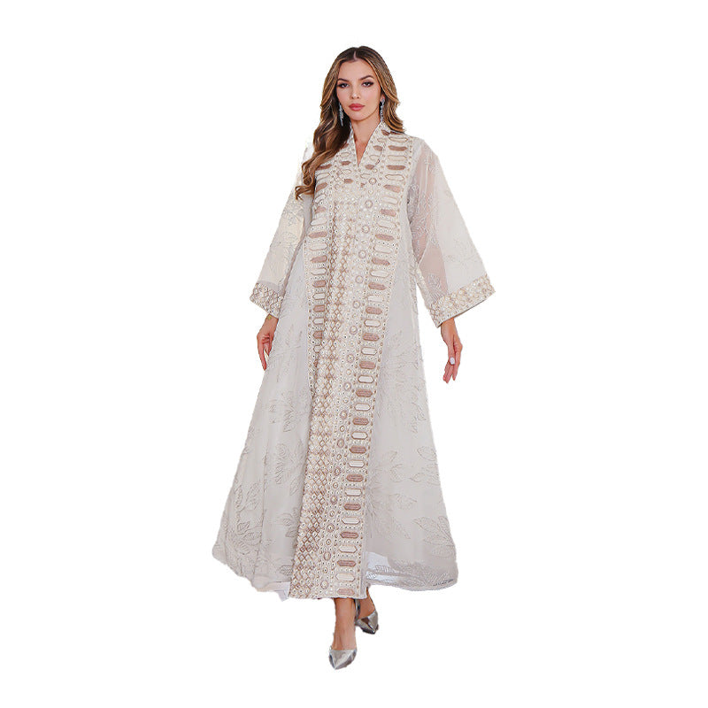 Middle Eastern Muslim Embroidered Long Robe Women's  Elegant Long Dress Loose Fit Dubai Dress - Classyfashion24.com