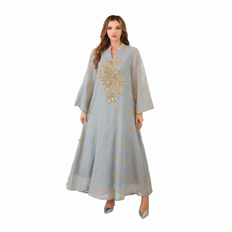 Muslim Middle Eastern Long Robe Women's Dubai Turkish Abaya Sequined Maxi Dress - Classyfashion24.com