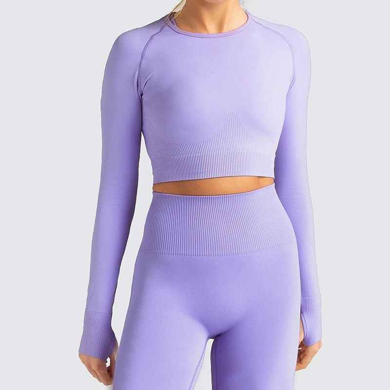 2-Piece Workout Set – Long Sleeve Crop Top & High Waist Leggings