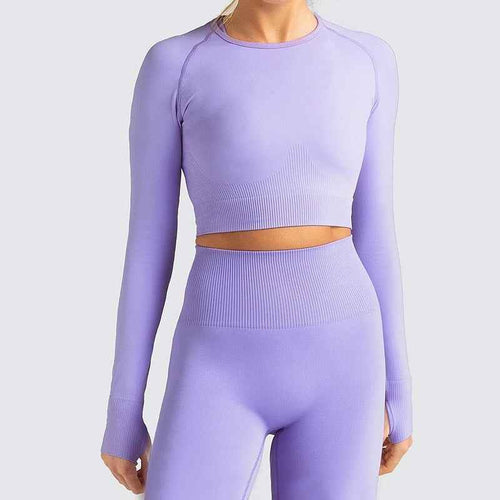 2-Piece Workout Set – Long Sleeve Crop Top & High Waist Leggings