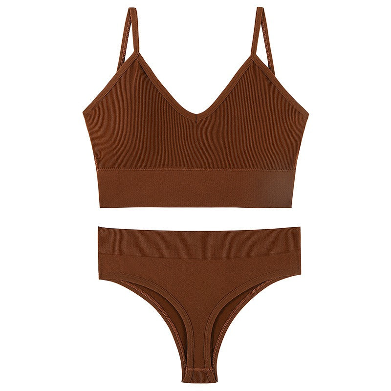 Bra Women Gathered Without Steel Ring Sexy Back Bottoming Underwear Set Thin Triangle Cup Sports Vest Bra