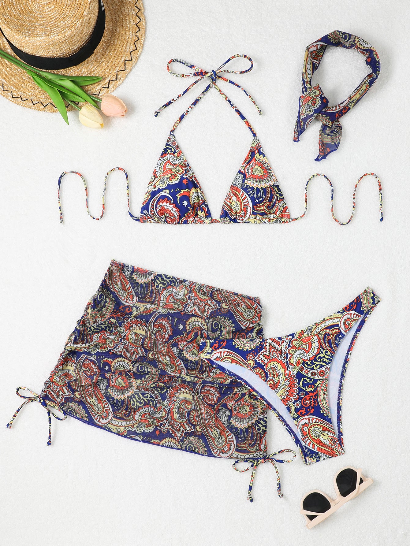 Hip hugging skirt bikini four piece set - Classyfashion24.com